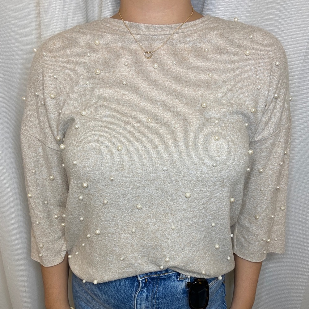 Zara Pearl Cream Swearer Top
